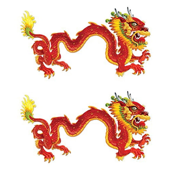Beistle Jointed Dragon Cut Outs 2 Piece Chinese New Year Decorations Asian Party Supplies, 6', Red/Yellow/Green
