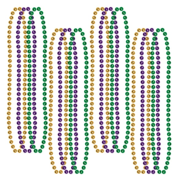 Beistle Mardi Gras Beaded Necklaces 12 Piece Party Favors, 33", Gold/Green/Purple