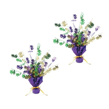Beistle Mardi Gras Gleam 'N Burst Centerpieces 2 Piece, 15", Green/Gold/Purple
