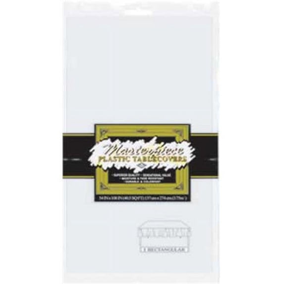 Beistle - Masterpiece Plastic Rectangular Tablecover - White- Pack of 12