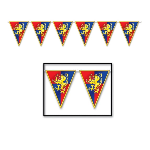 Beistle - Medieval Pennant Banner - 11" x 12' - Pack of 12