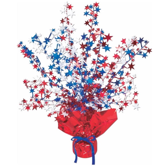 Beistle Metallic Plastic USA Patriotic Star Gleam N Burst Centerpiece American 4th Of July Decorations , Red White and Blue