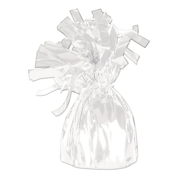 Metallic Wrapped Balloon Weight, 6 Oz, White (12/Pkg)