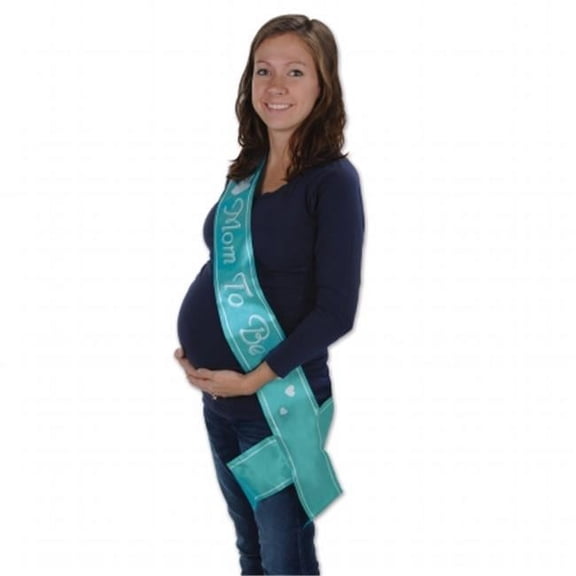 Beistle Mom to Be Baby Shower Satin Sash, 33" x 4", Turquoise