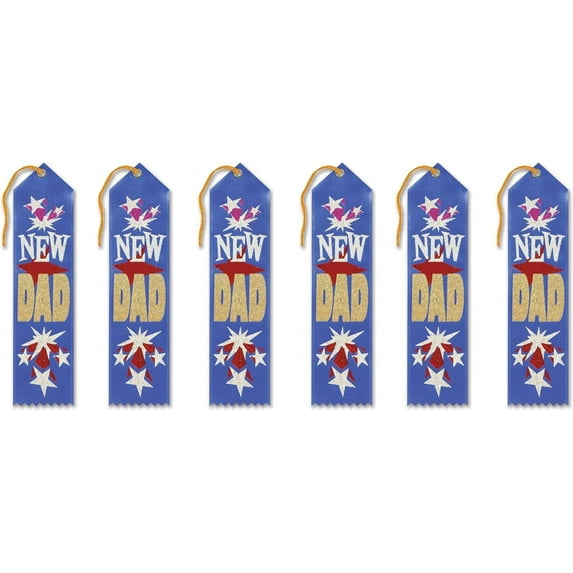 Beistle New Dad Award Ribbons, 2 by 8-Inch, 6-Pack