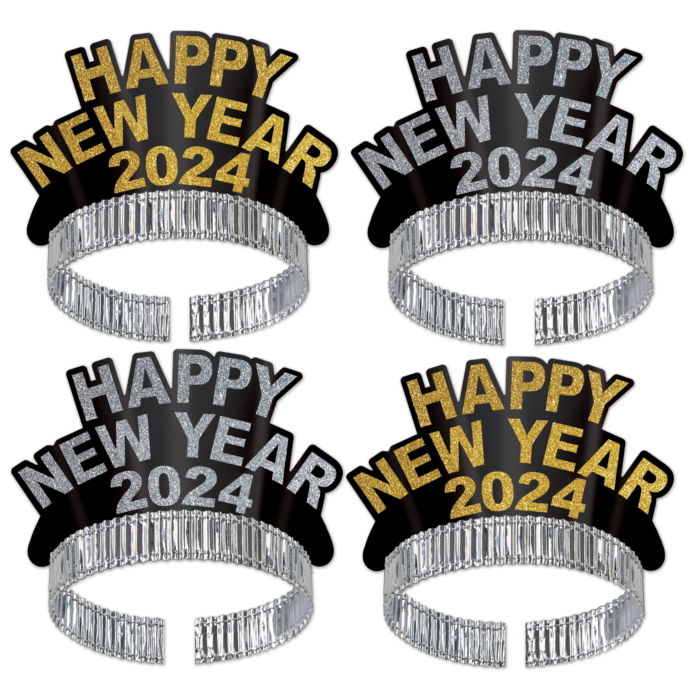 Beistle New Year's Eve Black, Gold, and Silver Paper Tiaras, 4/Pkg
