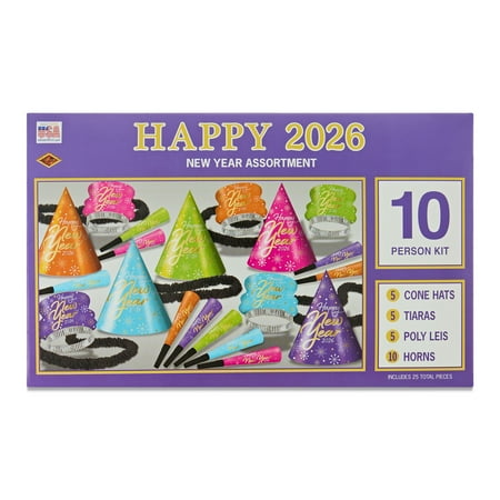 Beistle New Year’s Eve Multi-Color 2026 Party Kit for 10 People