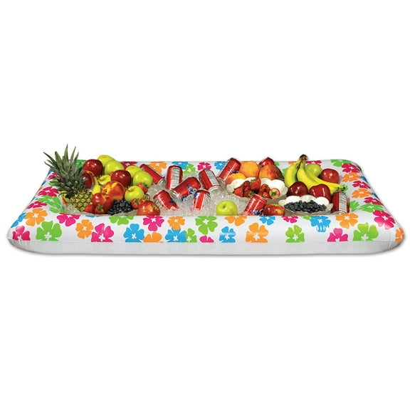 Beistle Novelty Inflatable Hibiscus Flower Buffet Cooler, Luau Food Drink Holder Server Tray-Indoor Outdoor Beach Tropical Hawaiian Summer Party Décor, 28" x 53.75", Multicolored