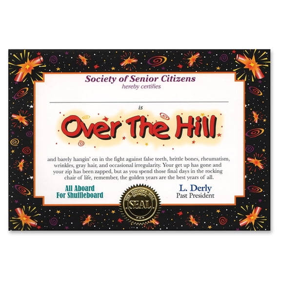 Beistle Pack of 6 ''Over-The-Hill'' Certificates 5'' x 7''