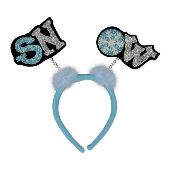 Beistle Pack of 12 Blue and White Glittered "Snow" Snap-on Christmas and Winter Headband Accessories