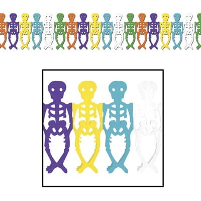 Beistle Pack of 12 Colorful Day of The Dead Hanging Skeleton Tissue Garland 11.5" x 60"