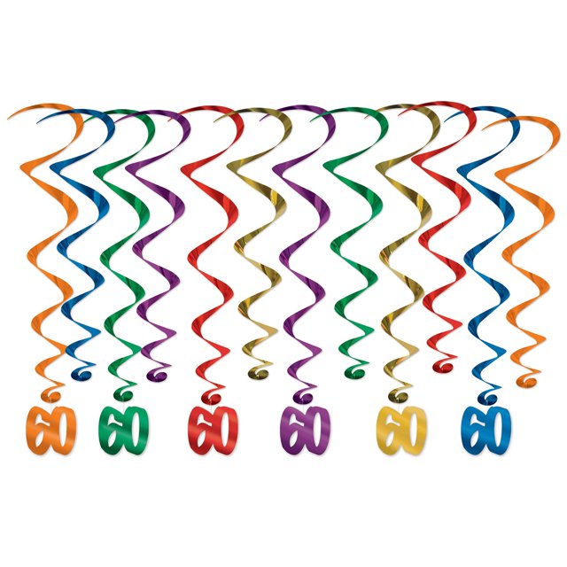 Beistle Pack of 12 Multi Assorted Colors “60” Birthday Whirls - 32”