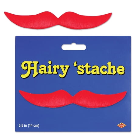 Beistle Pack of 12 Red Hairy Mustache Costume Accessories 5.5"