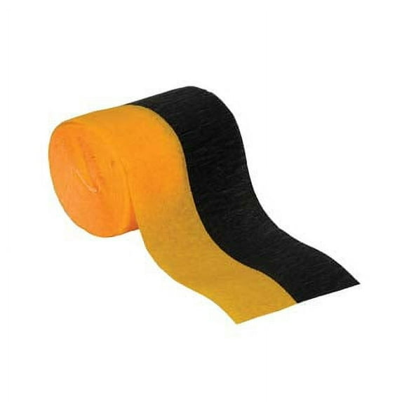 Pack of 12 Rolls of Golden-Yellow and Black 2-Color Party Decoration Crepe Streamers 360'
