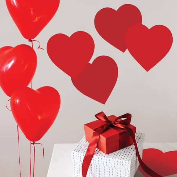 Pack of 24 Red Printed Valentine Heart Cutout Decorations 15"