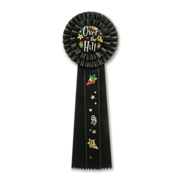 Beistle Pack of 3 Black and White "Over The Hill" Birthday Party Deluxe Rosette Ribbons 13.5"