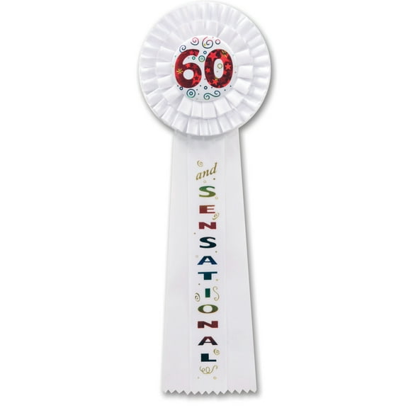 Beistle Pack of 3 White "60 and SENSATIONAL" Birthday Party Deluxe Rosette Ribbons 13.5"