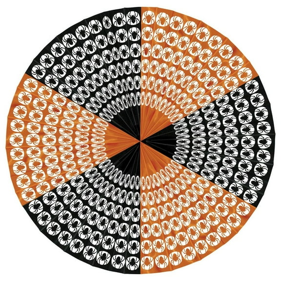 Pack of 4 Halloween Orange and Black Spider Hanging Tissue Fan 4'
