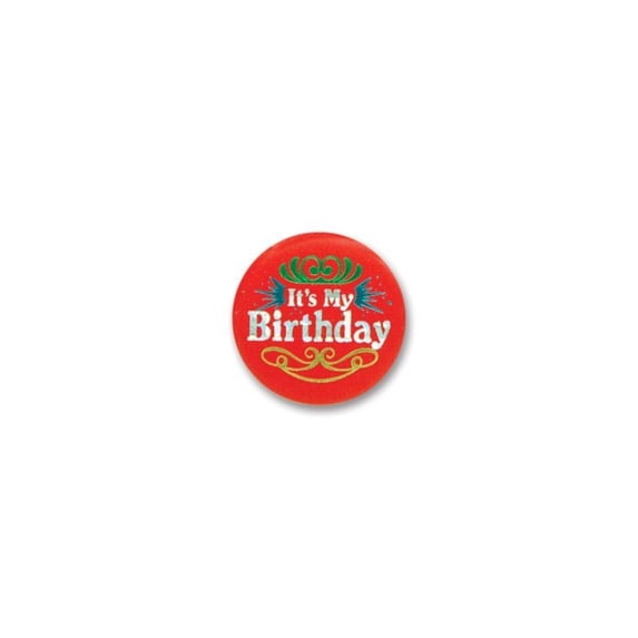 Beistle Pack of 6 Birthday Themed "It's My Birthday" Red Satin Button Costume Accessories