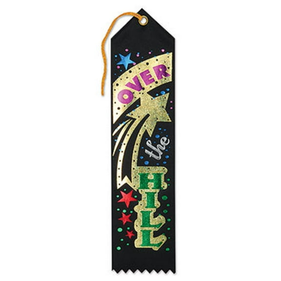 Pack of 6 Black "Over-The-Hill Award" Decorative Award Ribbon Bookmarks 8"