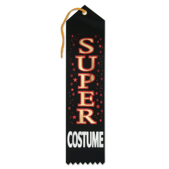 Beistle Pack of 6 Black and White "Super Costume" Halloween Party Award Ribbon Bookmarks 8"
