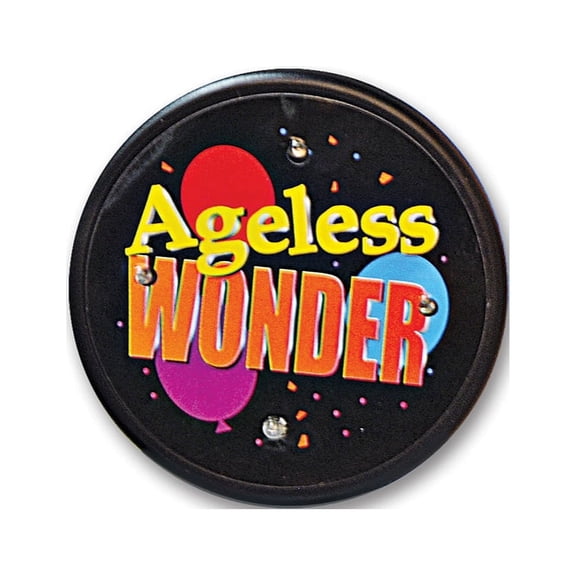 Beistle Pack of 6 Black and Yellow 'Ageless Wonder' Flashing Birthday Celebration Buttons 2.5"
