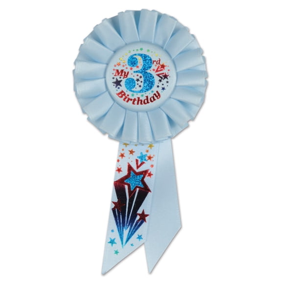 Pack of 6 Blue "My 3rd Birthday" Party Celebration Rosette Ribbons 6.5"