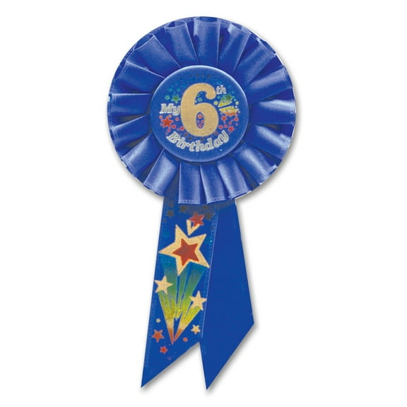 Beistle Pack of 6 Blue "My 6th Birthday" Party Rosette Ribbons 6.5"