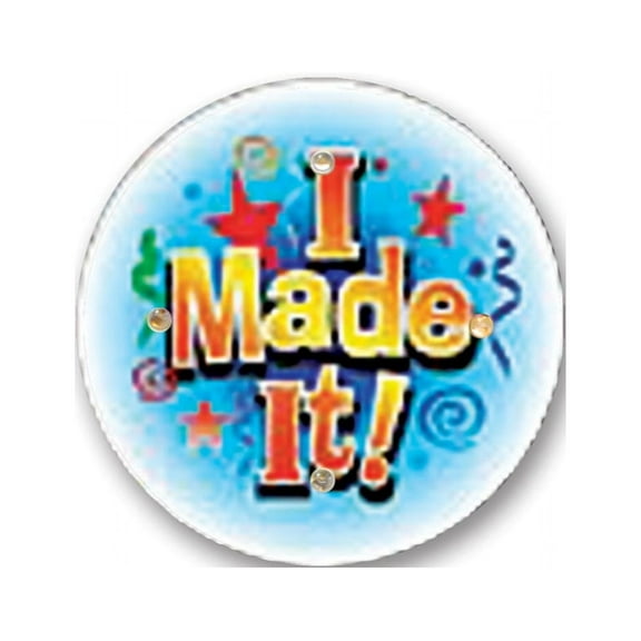 Beistle Pack of 6 Blue and Red "I Made It!" Flashing Birthday Party Celebration Buttons 2.5"