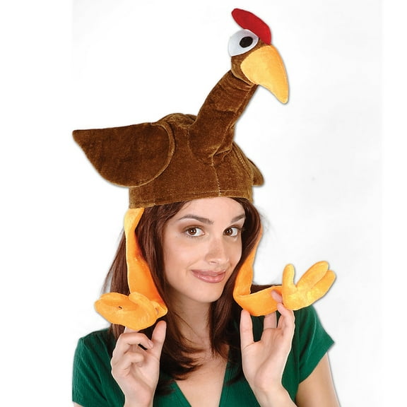 Beistle Pack of 6 Brown and Yellow Plush Gobbler Hat with Feet Costume Party Accessories - One Size