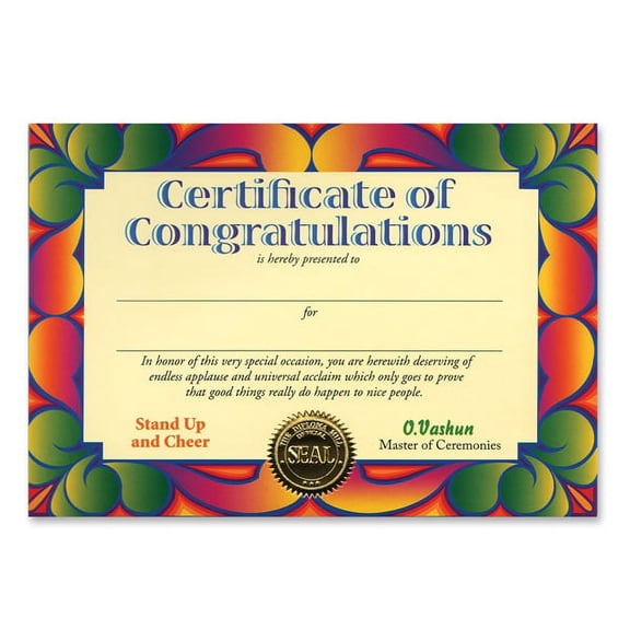 Beistle Pack of 6 "Certificate Of Congratulations" Certificates 5" x 7"