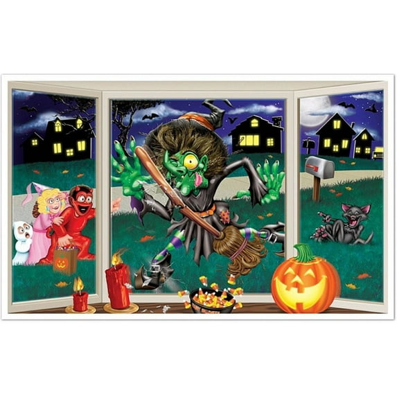 Beistle Pack of 6 Crazy Crashing Witch Insta-View Halloween Wall Decorations 38" x 62"