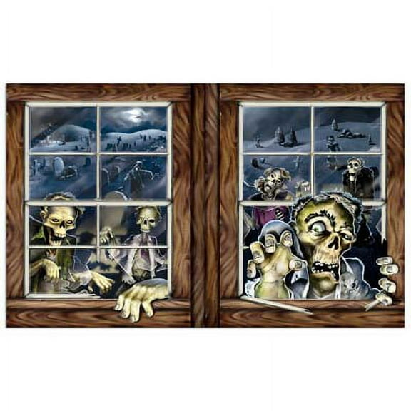 Beistle Pack of 6 Creepy Zombie Attack Insta-View Halloween Wall Decorations 38" x 64"