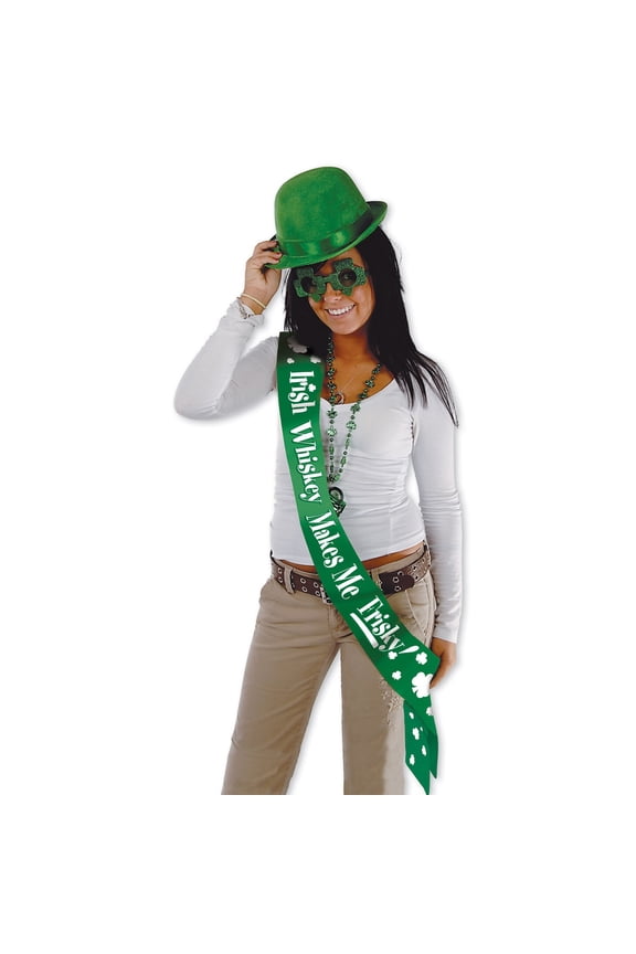 Pack of 6 Green "Irish Whiskey Makes Me Frisky" Satin Sash St. Patrick's Day Accessories