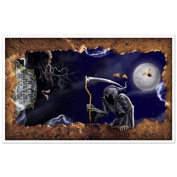 Beistle Pack of 6 Grim Reaper and Open Grave Insta-View Halloween Wall Decorations