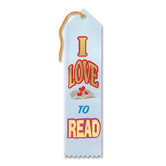 Pack of 6 Light Blue "I Love To Read" School Award Ribbon Bookmarks 8"