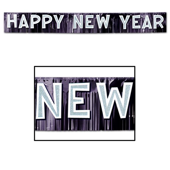 Beistle Pack of 6 Metallic Black "Happy New Year" Party Decoration Banner 9.6'