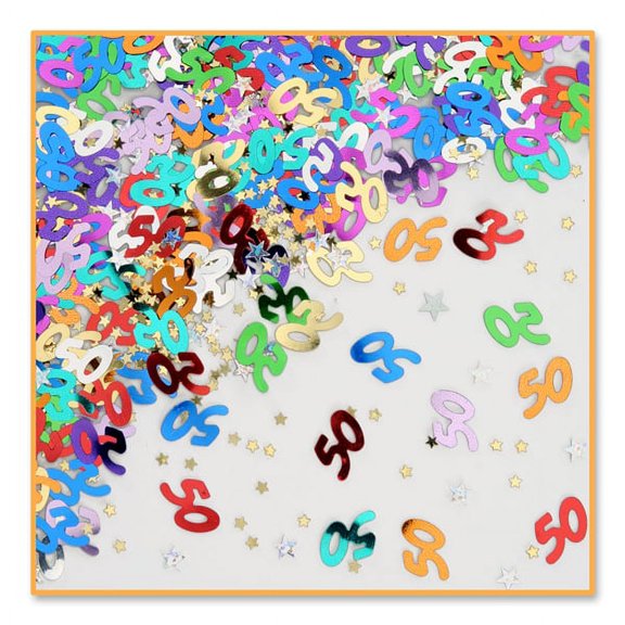 Beistle Pack of 6 Multi-Colored 50 & Stars Birthday Party Celebration Confetti Bags 0.5 Oz