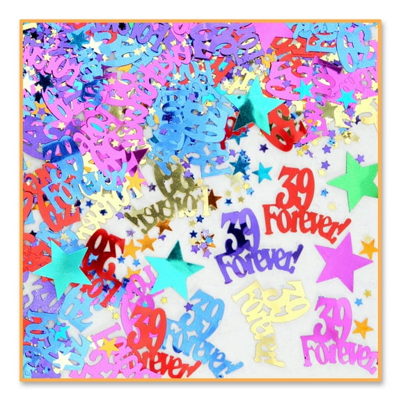 Beistle Pack of 6 Multicolor “39 Forever!” Birthday Confetti Bags 0.5 oz.