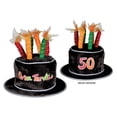 thumbnail image 1 of Beistle Pack of 6 Multicolor Plush "50" Over the Hill Cake Party Hat - Adult One Size, 1 of 2