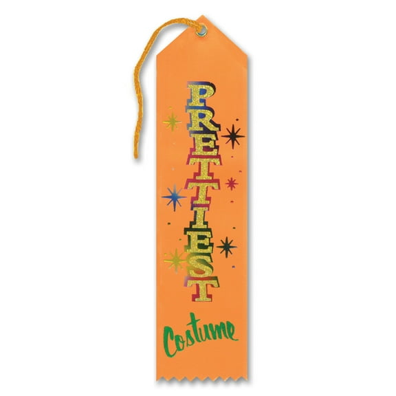 Beistle Pack of 6 Orange and Green "Prettiest Costume" Halloween Party Award Ribbon Bookmarks 8"
