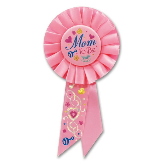 Pack of 6 Pink "Mom to Be" Mother's Day Baby Shower Party Rosette Ribbons 6.5"