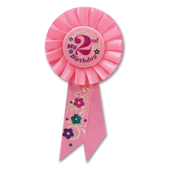 Pack of 6 Pink "My 2nd Birthday" Party Celebration Rosette Ribbons 6.5"