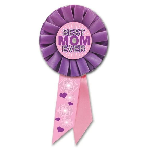 Beistle Pack of 6 Pink and Purple "Best Mom Ever" Mother's Day Rosette Ribbons 6.5"