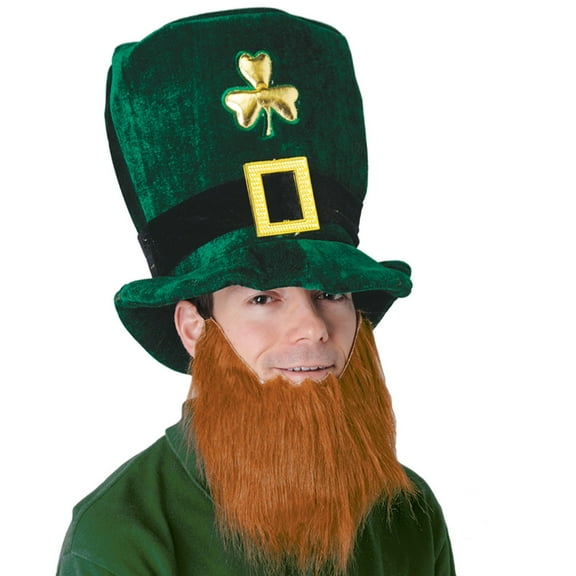 Beistle Pack of 6 Plush Green Top Hat with Gold Shamrock and Beard - Adult Sized