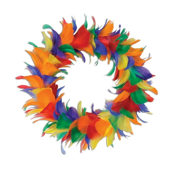 Beistle Pack of 6 Rainbow Colored Decorative Feather Wreath 8"