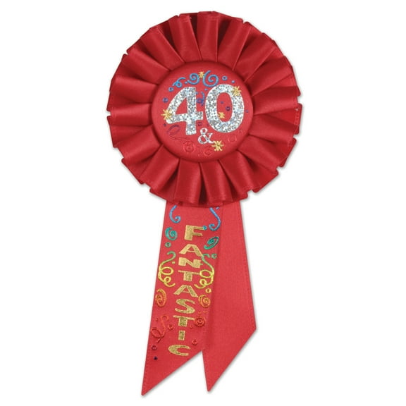 Pack of 6 Red "40 & Fantastic" Birthday Party Celebration Rosette Ribbons 6.5"