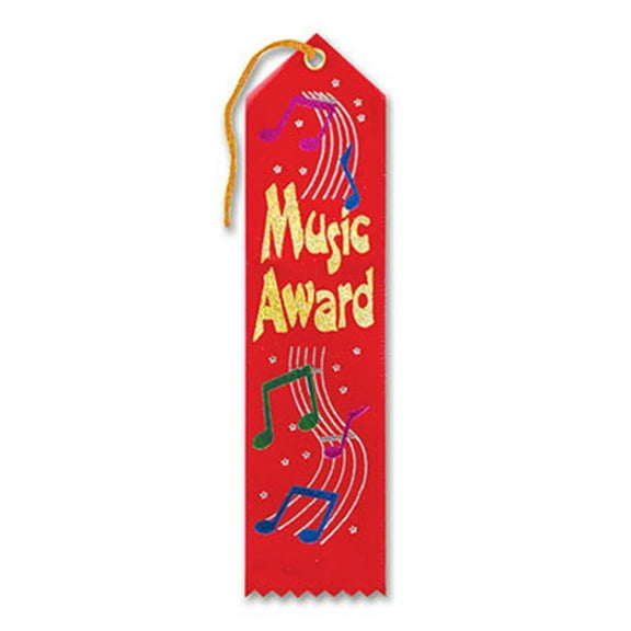 Pack of 6 Red "Music Award" School Award Ribbon Bookmarks 8"