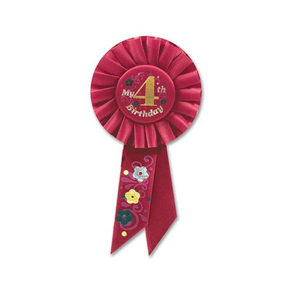 Pack of 6 Red "My 4th Birthday" Party Celebration Rosette Ribbons 6.5"