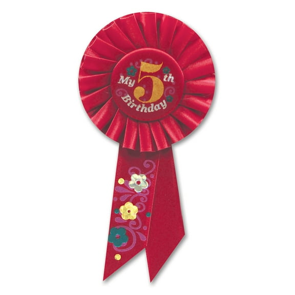 Beistle Pack of 6 Red "My 5th Birthday" Party Rosette Ribbons 6.5"